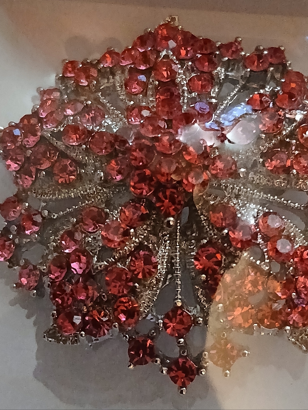 Red Crystal Floral Brooch - Unbranded